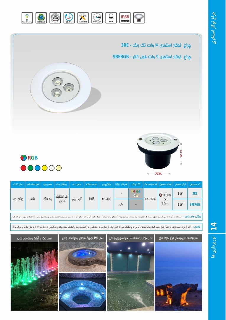 چراغ توکار استخری مولتی کالر3وات 5ولت Emaxمدل 3REM - تصویر 1