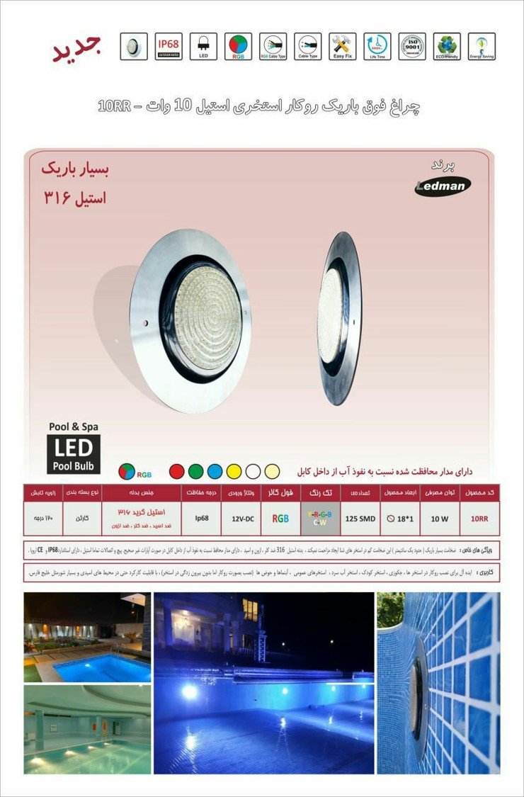 چراغ روکار استخری فوق باریک استیل Ledman مدل 10SR - تصویر 1