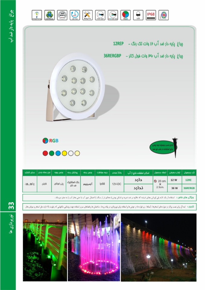 چراغ پایه دار ضد آب تک رنگ12وات12ولت Emax مدل12REP - تصویر 1