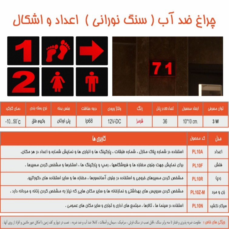 سنگ نورانی مربع شماره 9 ضد آب 12ولت Emax مدل PL109 - تصویر 1