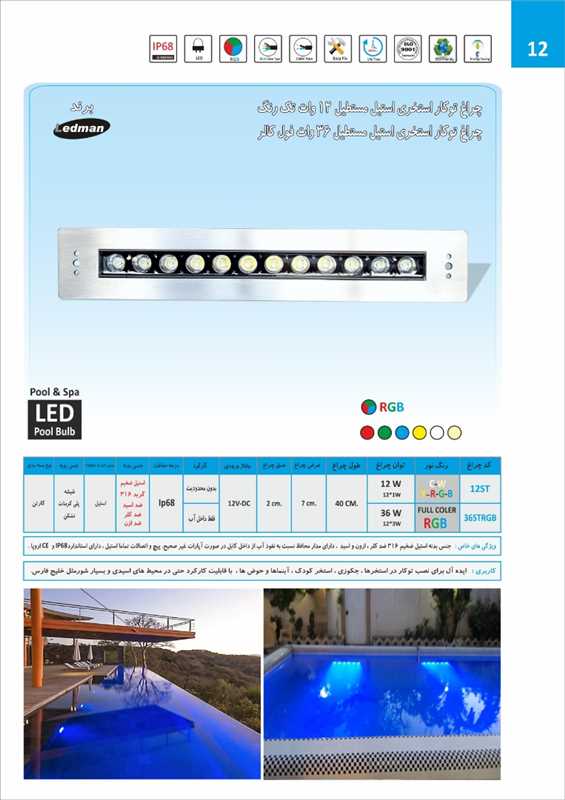 چراغ توکار استخری مستطیل استیل12ولتLedmanمدل12ST - تصویر 1