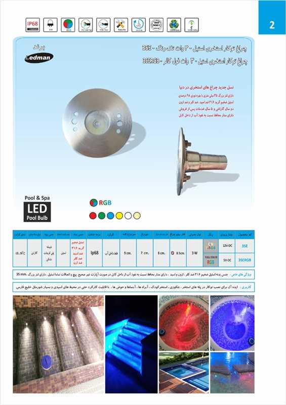 چراغ توکار استخری استیل تک رنگ 12ولت Ledmanمدل 3SE - تصویر 1
