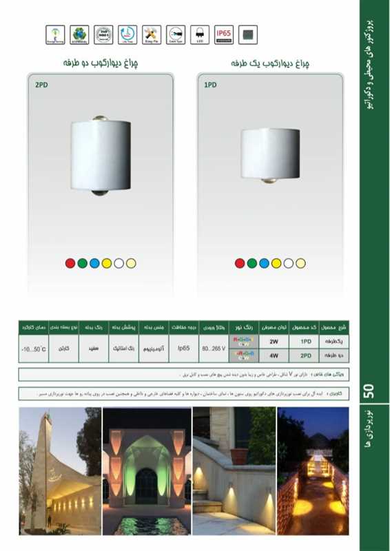 چراغ دیواركوب یك طرفه تك رنگ2وات220ولت Emaxمدل1PDP - تصویر 2