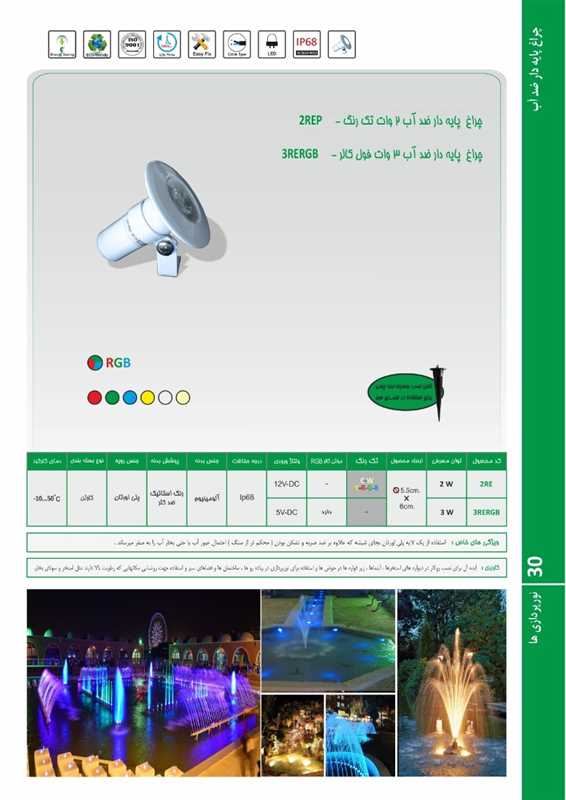 چراغ پایه دار ضد آب تك رنگ 2وات 12ولت Emaxمدل 2REP - تصویر 2